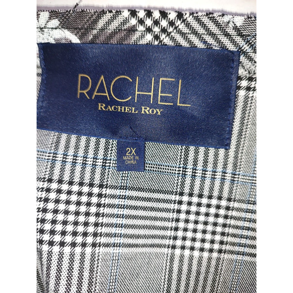 Rachel Roy Woman's Grey Full Zip Bomber Jacket Size 2X Plaid Floral Pockets Edgy - Picture 10 of 11
